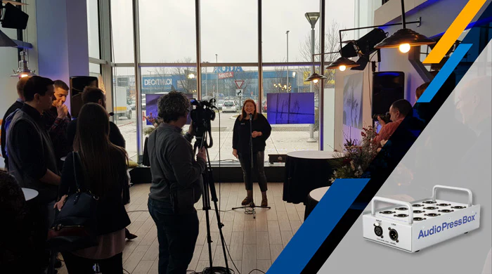 Belgrade - Television cameras prepared for press conference — AudioPressBox APB P112-SB used for media audio distribution