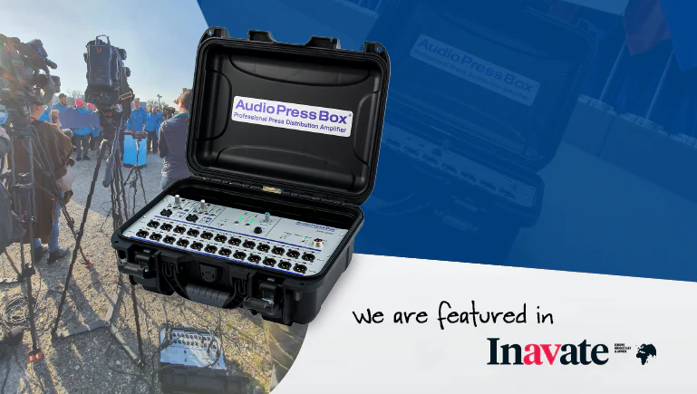 Inavate - Press conference room setup — AudioPressBox press box prepared for media audio outputs