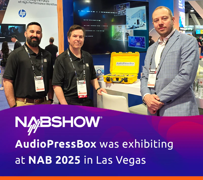 NAB 2025 - AudioPressBox marketek trade show booth demonstration — visitors discussing press box audio distribution