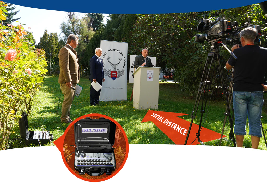 Safe press conference with AudioPressBox - Outdoor press event coverage — AudioPressBox supporting media audio distribution